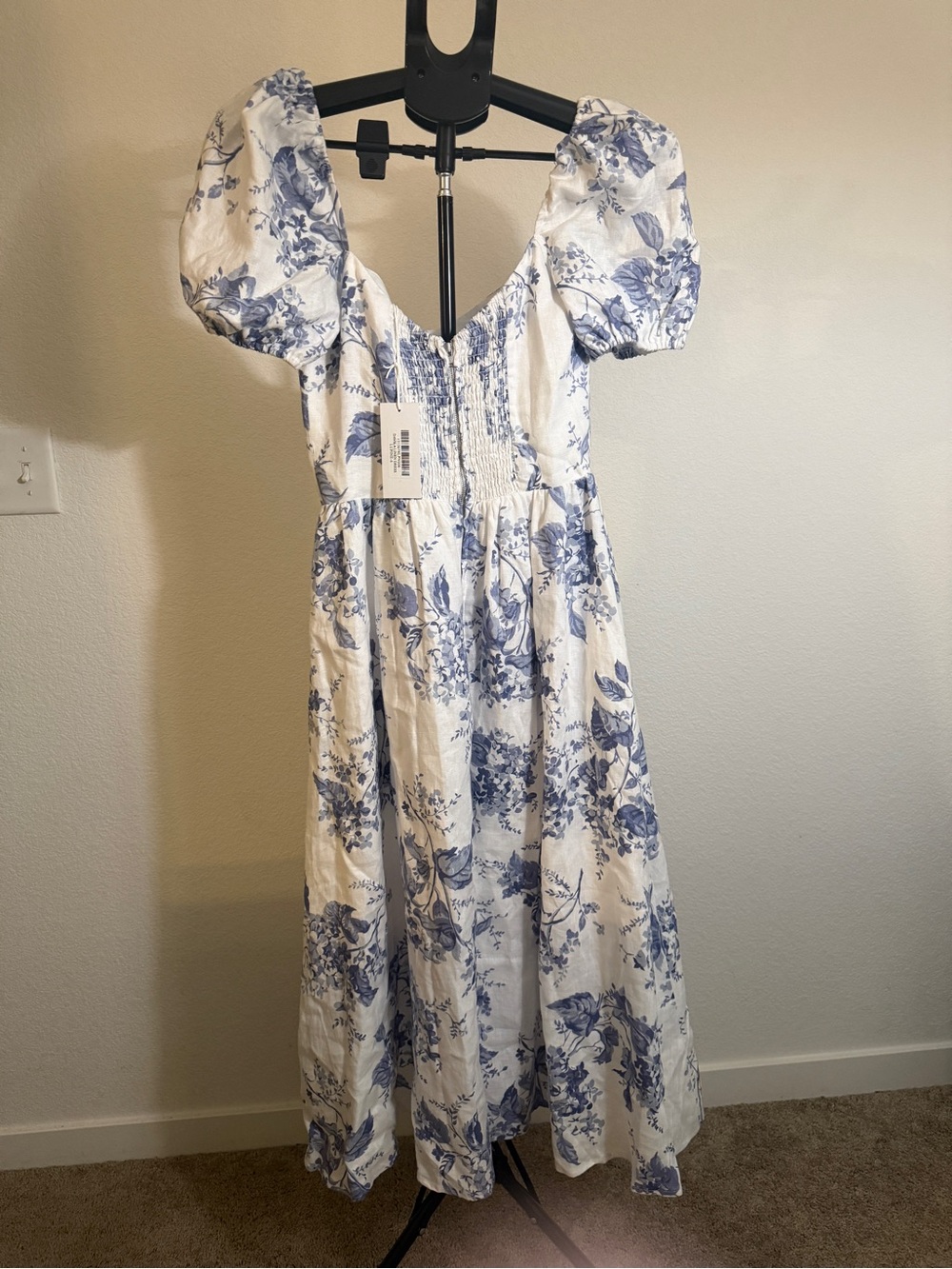 NWT Reformation Davela Linen Dress Lupine Blue Floral Size 6